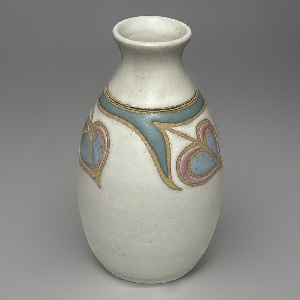 Hand Crafted Ceramic Vase Blue Pink Heart Design Matte Glaze Unique Art Pottery - Picture 5 of 8